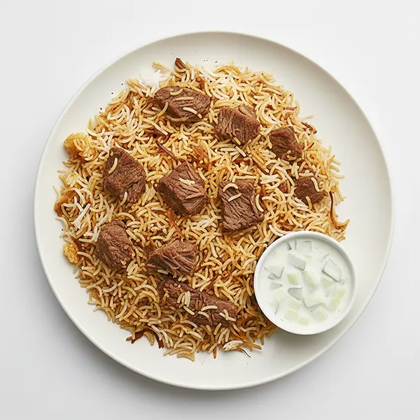 Beef Biryani Gulf Style with Raita Yogurt Potatoes